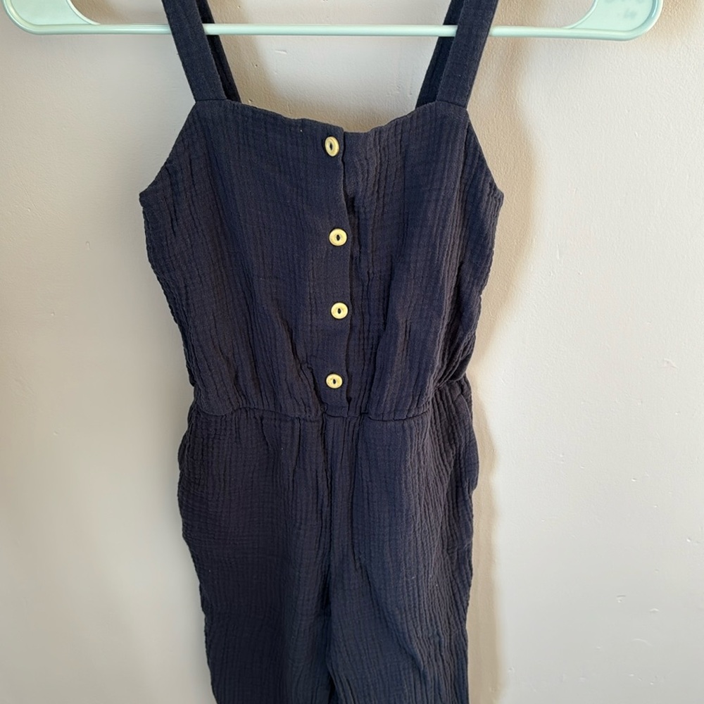 H&M navy blue cotton jumpsuit with button detail